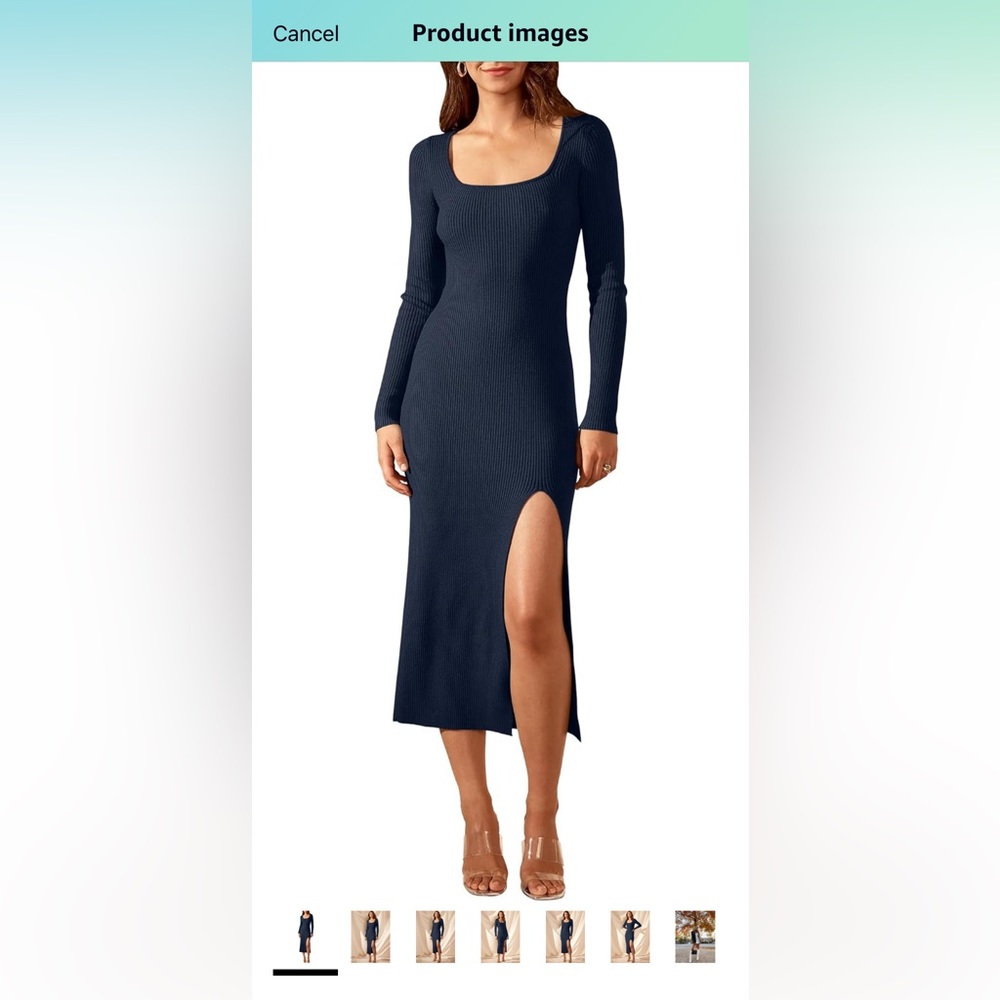 ANRABESS Long Sleeve Sweater Dress Square Neck Bodycon Ribbed Knit Midi Dress